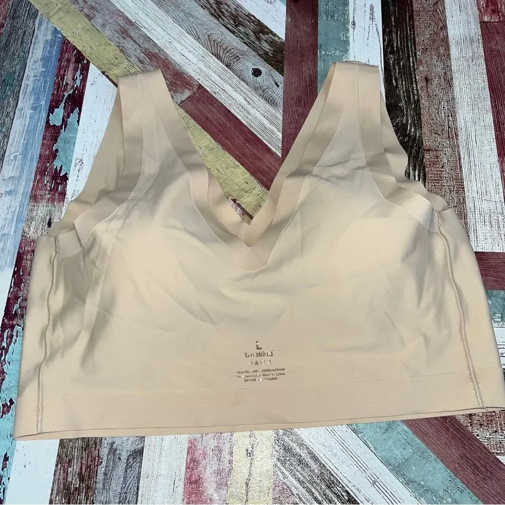 Truekind Everyday Comfort V-Neck Bralette EUC Chai Seamless Removable Cups Large